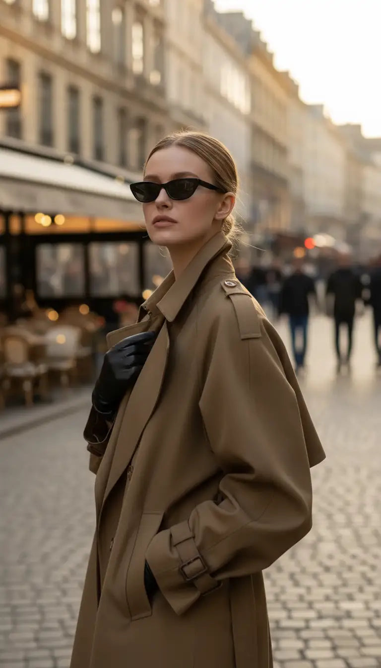 OURYE women's double-breasted trench coat in khaki