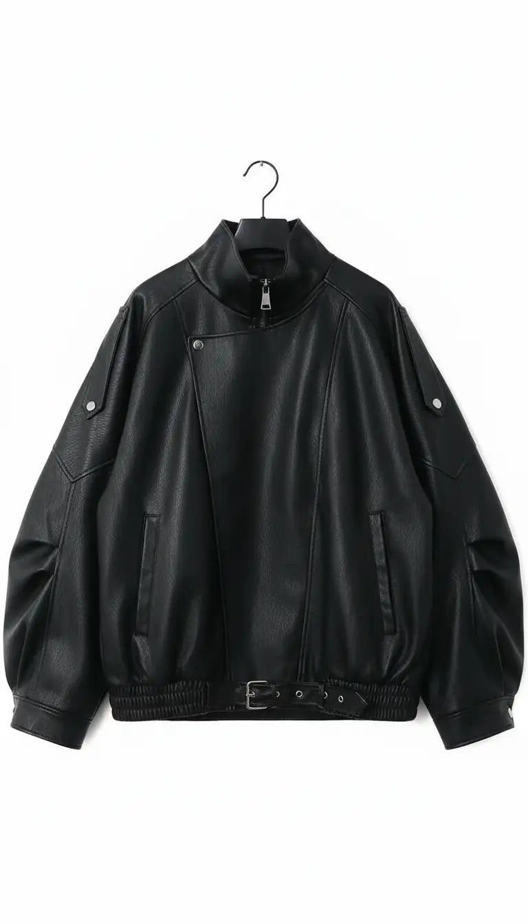 OURYE women's faux leather moto jacket in black