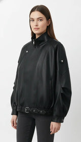 OURYE women's faux leather moto jacket in black