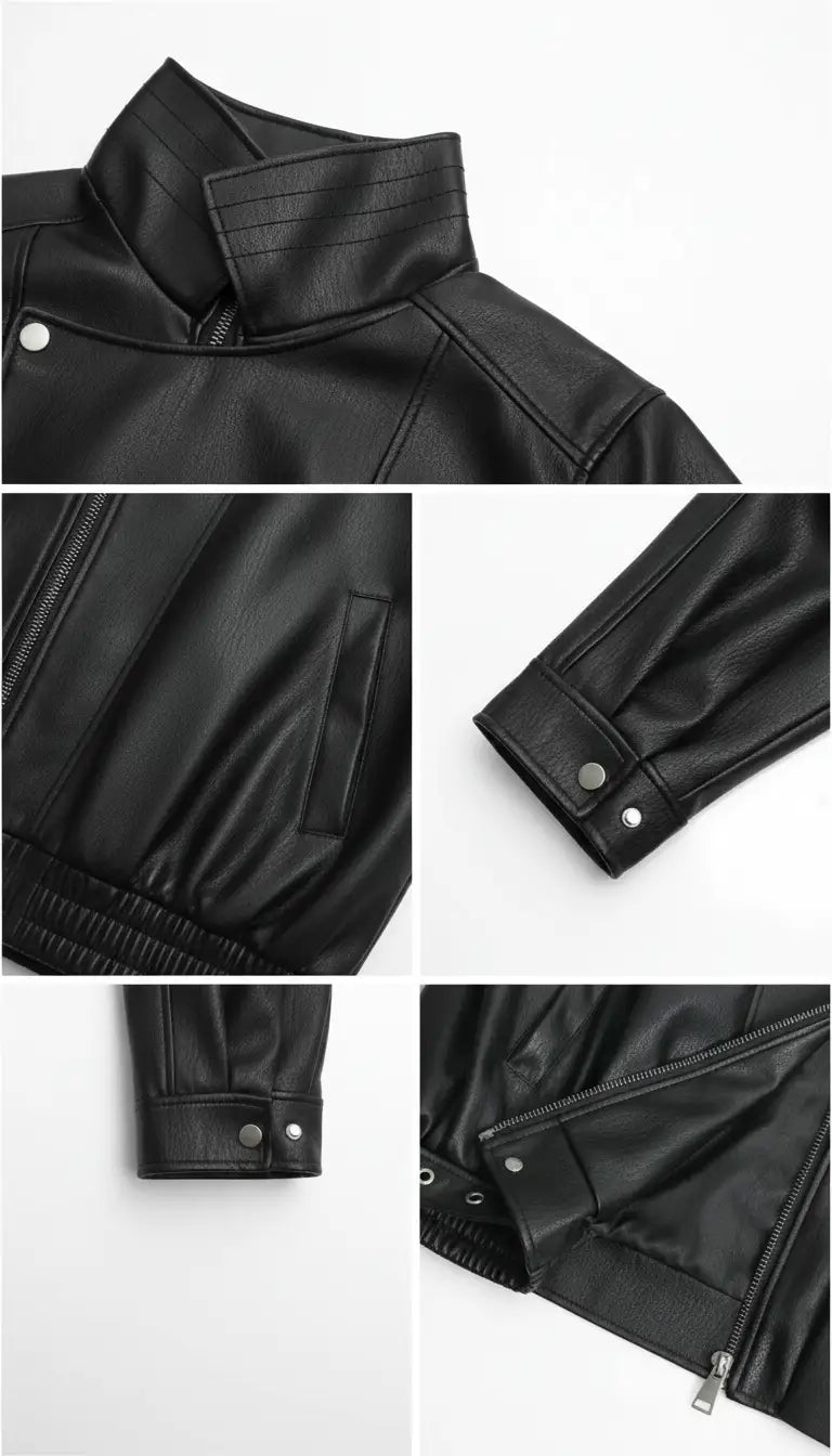 OURYE women's faux leather moto jacket in black