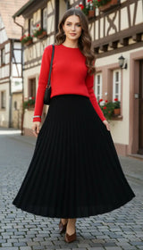OURYE women's knit pleated A-line skirt in black