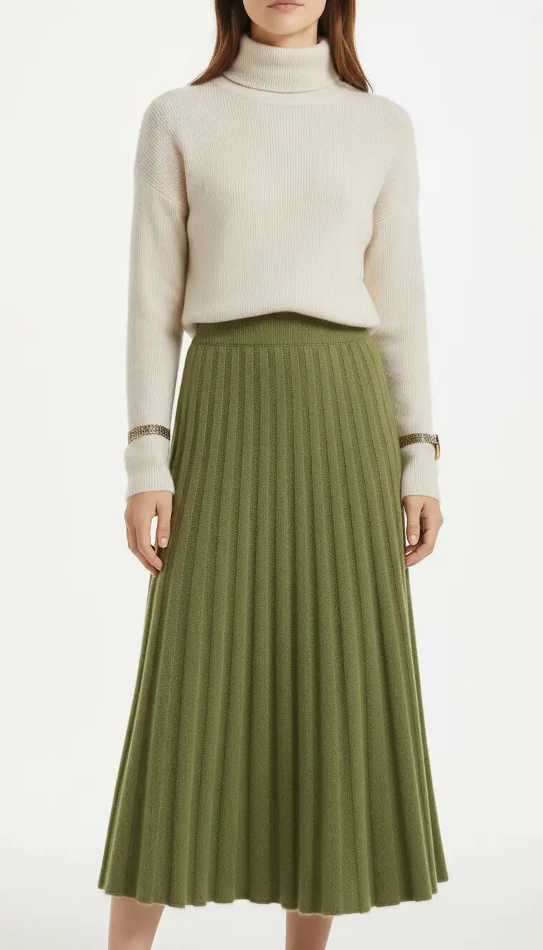 OURYE women's knit pleated A-line skirt