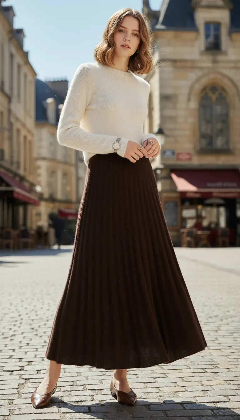 OURYE women's knit pleated A-line skirt
