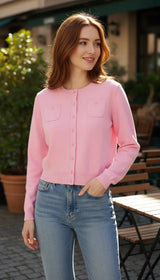 OURYE women's wool cardigan, round neck with mother-of-pearl buttons