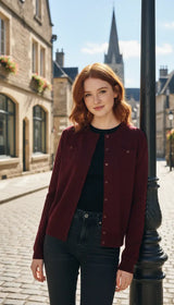 OURYE women's wool cardigan, round neck with mother-of-pearl buttons