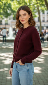 OURYE women's wool cardigan, round neck with mother-of-pearl buttons