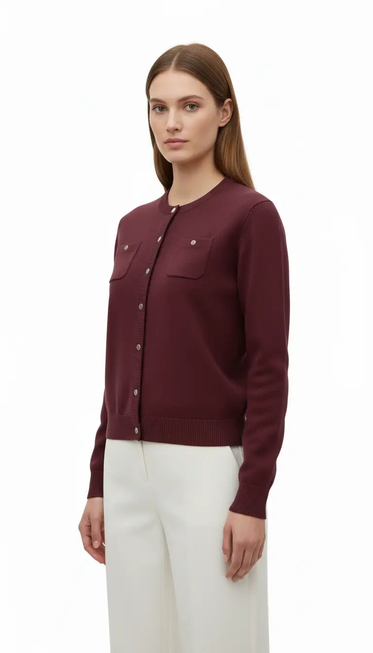OURYE women's wool cardigan, round neck with mother-of-pearl buttons