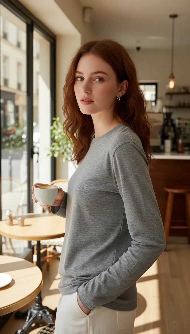 OURYE women's ribbed knit top in coffee