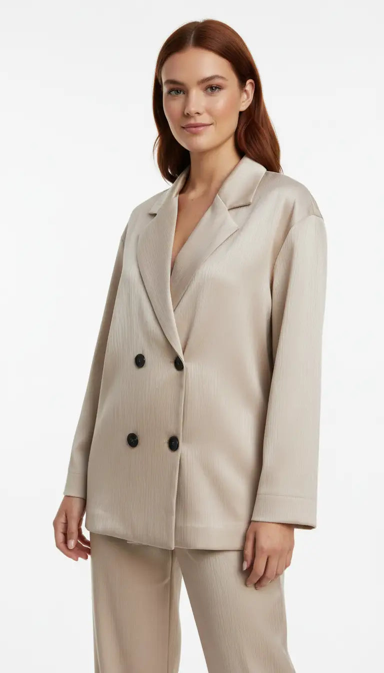 OURYE Women’s Silk Double Breasted Suit Set - High Waist - Women’s Suit Set