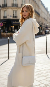 Women's Long Knitted Cardigan - Fluffy Cashmere Sweater - Side View