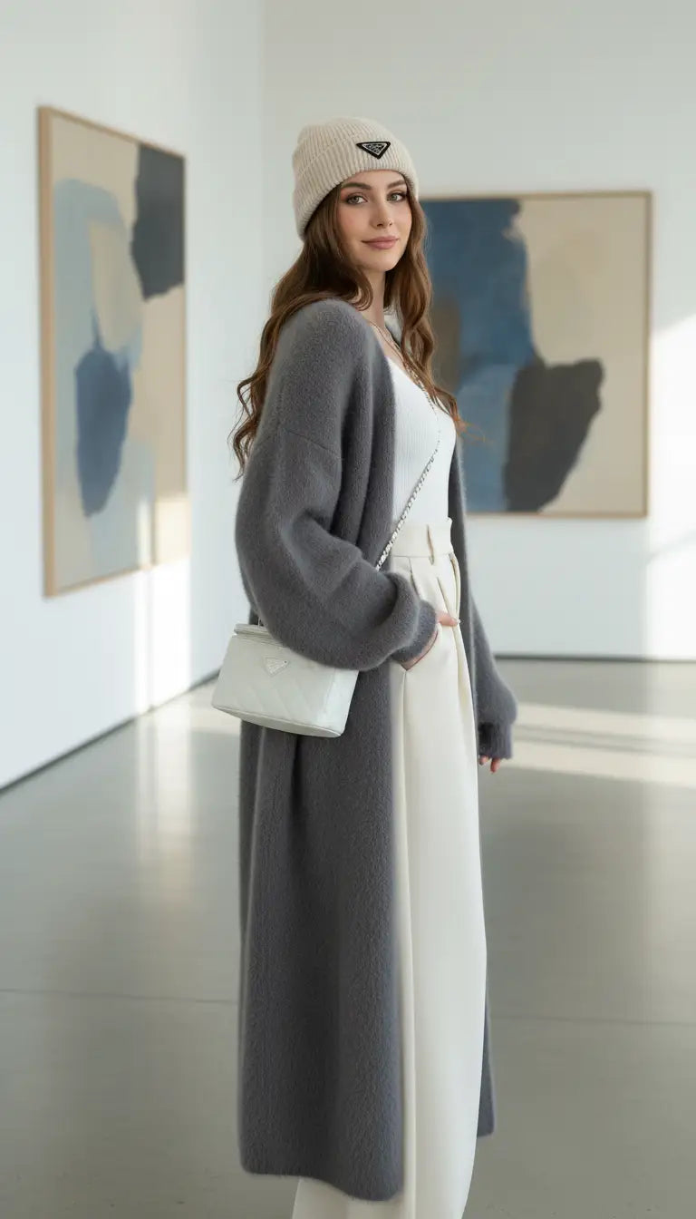 Women's Long Knitted Cardigan - Fluffy Cashmere Sweater - Image 5
