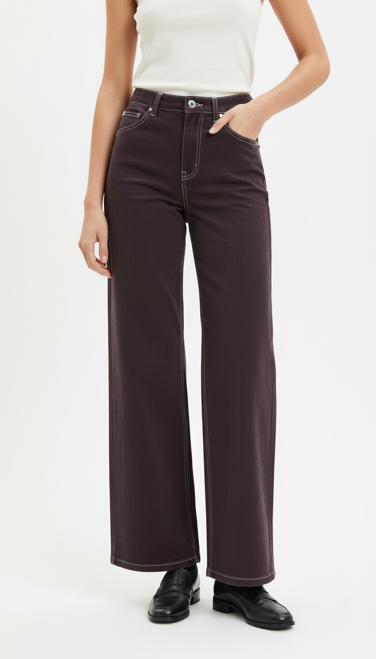 OURYE Women's Fleece-Lined Denim Jeans - Wide Leg