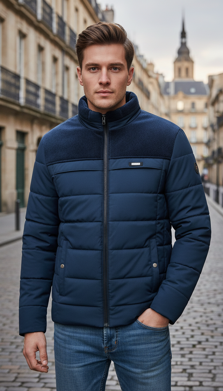 OURYE Men's Padded Puffer Jacket - Relaxed in Blue