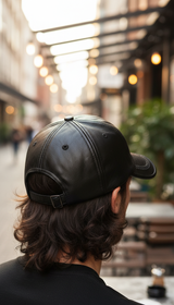 Unisex Leather Baseball Cap - Snapback with Warm - Detail Close-Up