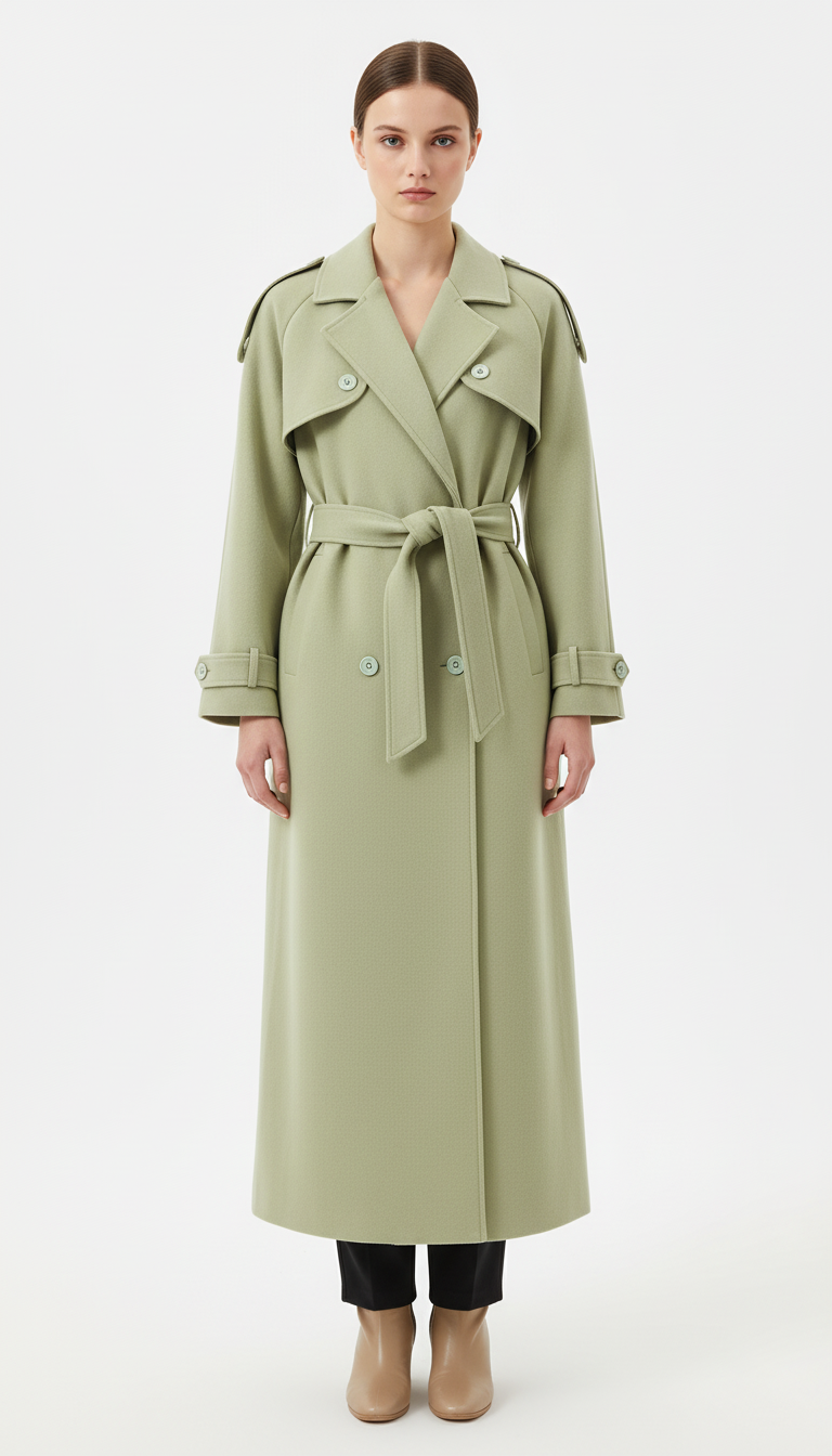 OURYE Women's Wool Trench Coat - Double-Breasted