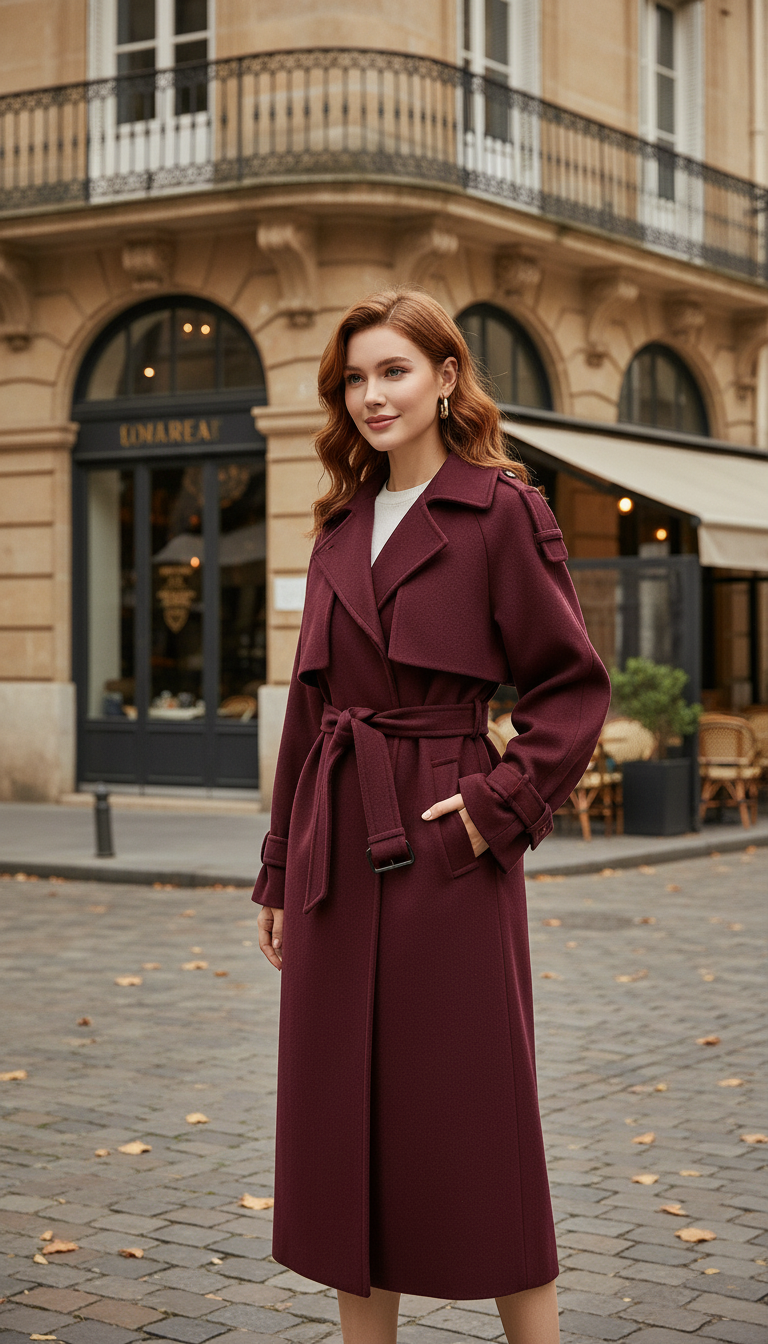 OURYE Women's Wool Trench Coat - Double-Breasted