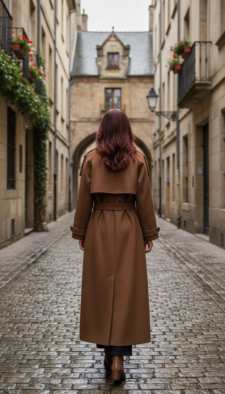 OURYE Women's Wool Trench Coat - Double-Breasted