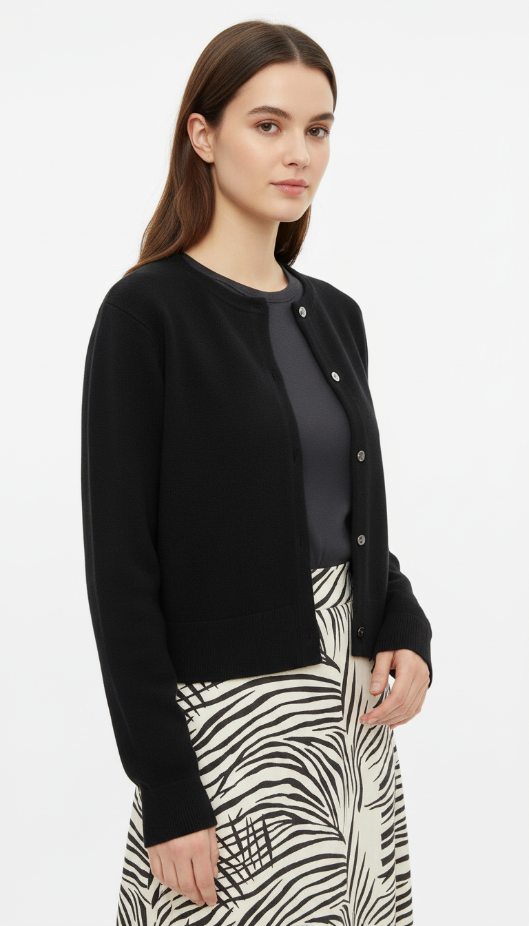 OURYE Women's Merino Wool Cardigan - O-Neck Button Front