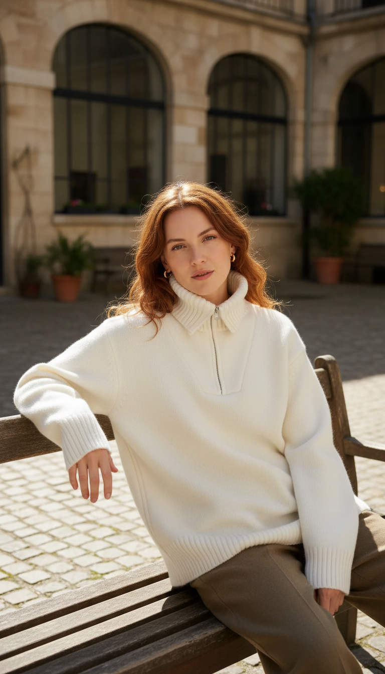 Women's 100% Wool Half-Zip Sweater - Loose Fit - Image 5