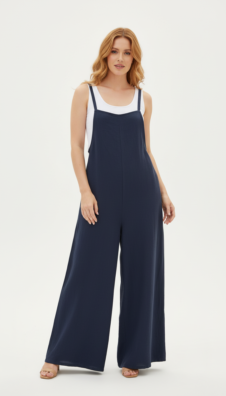 OURYE Women's Cotton Sleeveless Jumpsuit - Wide Leg