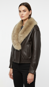 OURYE — Women's Faux Leather Double-Breasted Jacket, Oversized in Coffee