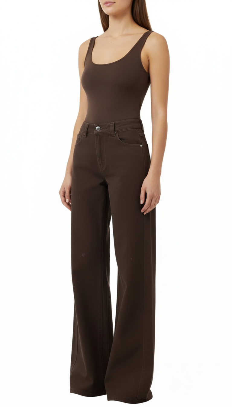OURYE Women's Denim Wide Leg Jeans - High Waist in Brown