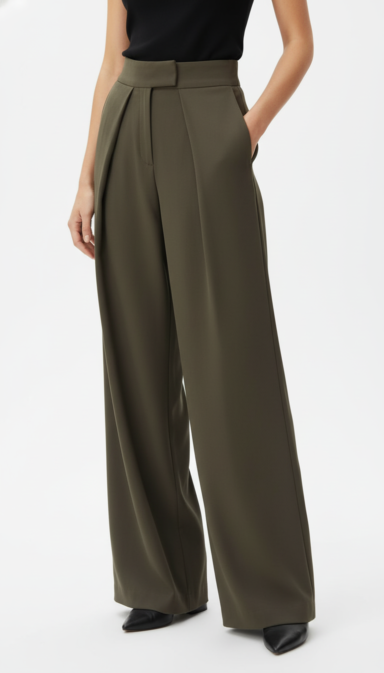 OURYE Women's Pleated Wide Leg Trousers - High Waist