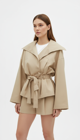 OURYE Women's Belted Jacket Two-Piece Set - Relaxed in Khaki