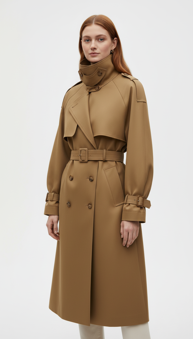 OURYE Women's Double-Breasted Trench Coat - Khaki