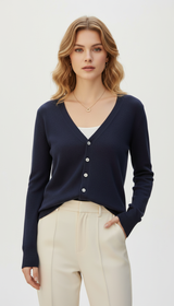 OURYE Women's Ribbed Knit Button-Up Cardigan - Loose Fit