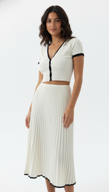 OURYE Women's Crop Top & Pleated Midi Skirt Set - White