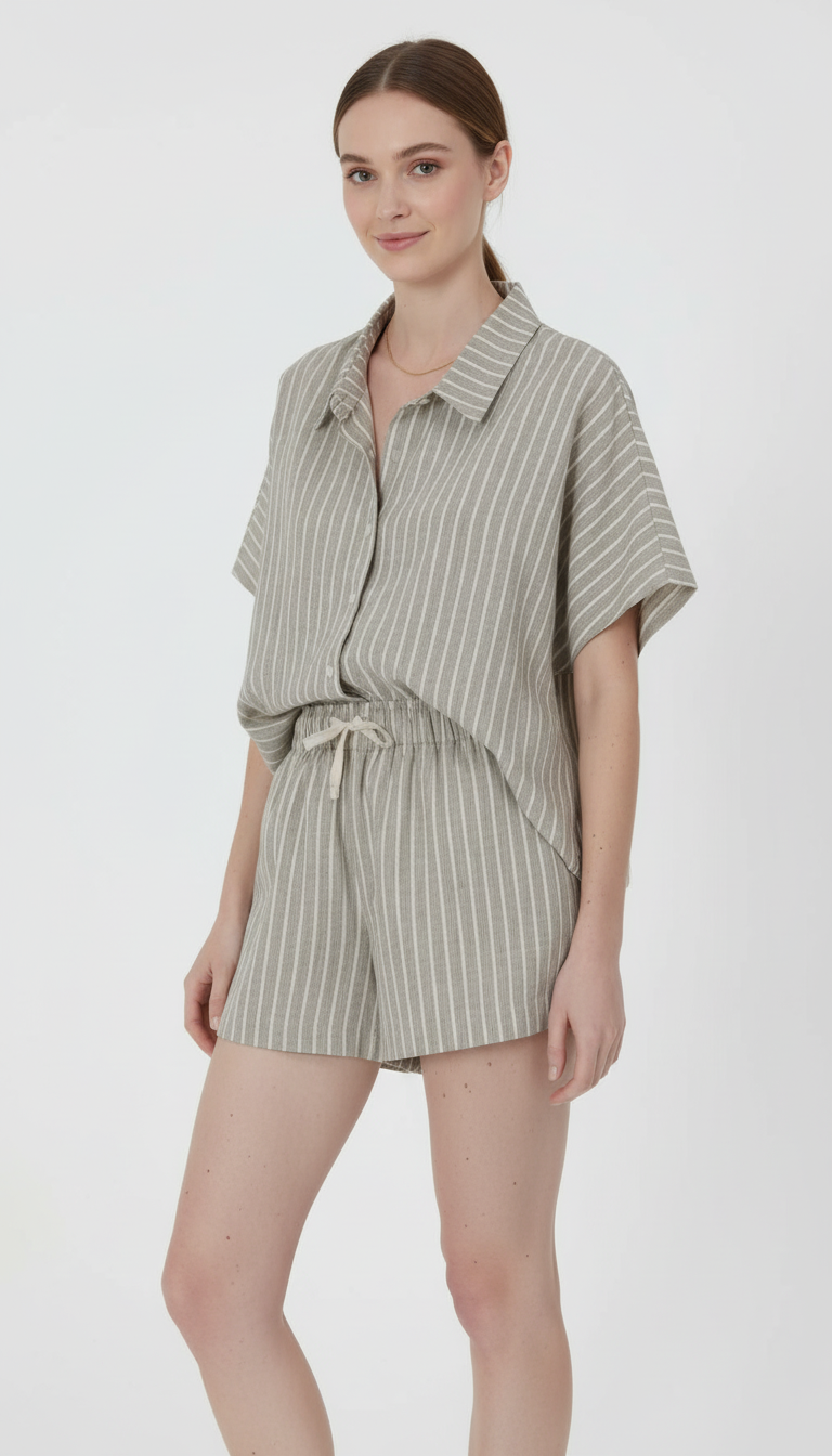 OURYE Women's Striped Two-Piece Shorts Set - Loose