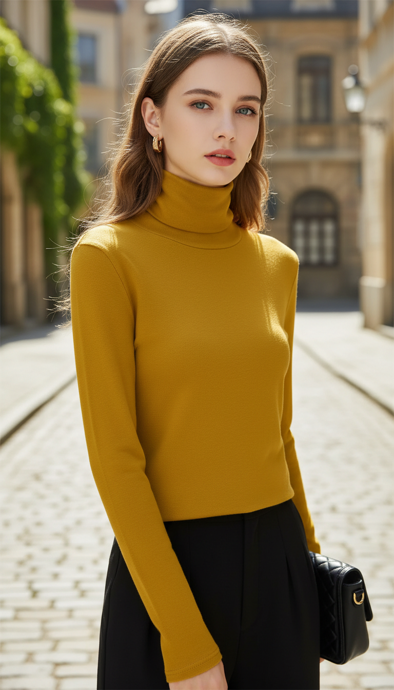 Women's Thermal Turtleneck Top - Thickened Velvet Base - Side View