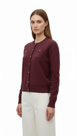 OURYE — Women's Pure Wool Knit Cardigan, Round Neck, Mother-of-Pearl Buttons