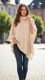 Women's Wool Turtleneck Poncho - Knit Shawl Cape - Back View