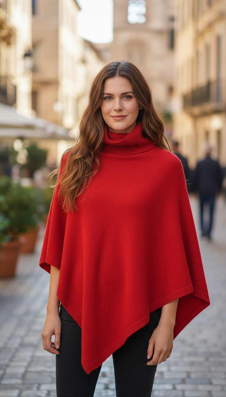 Women's Wool Turtleneck Poncho - Knit Shawl Cape - Image 7