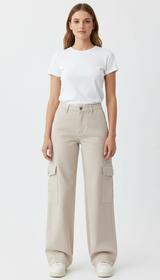 OURYE Women's Cotton Cargo Pants - Wide Leg