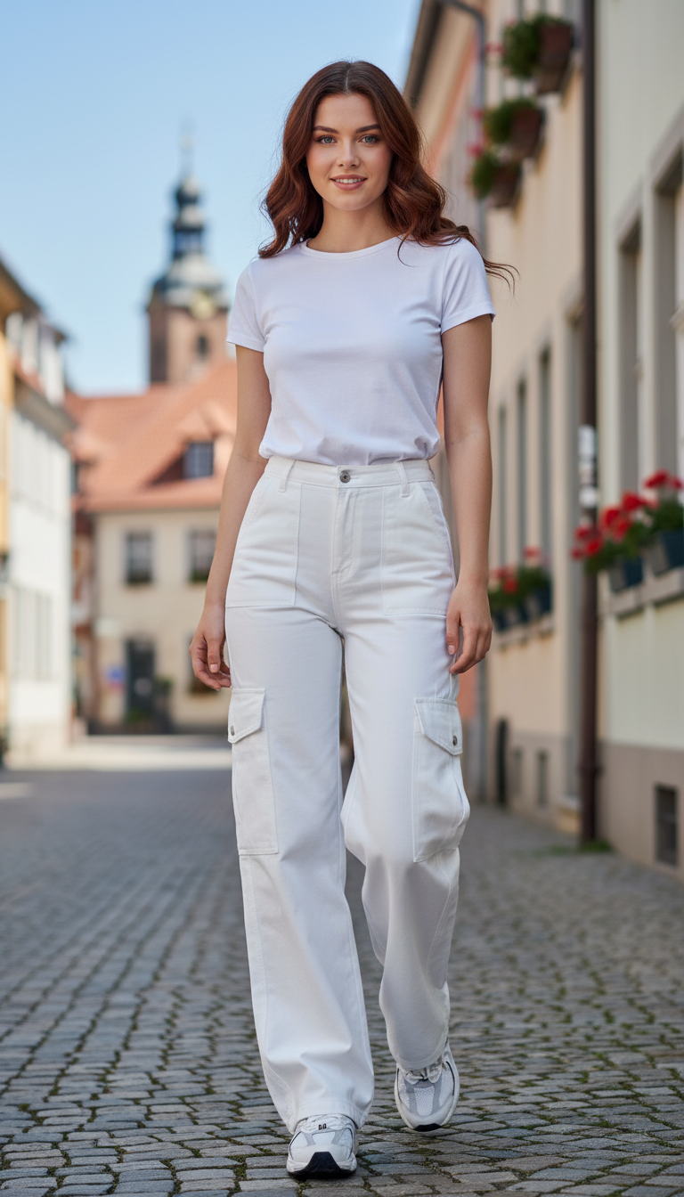 OURYE Women's Cotton Cargo Pants - Wide Leg