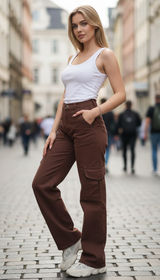 OURYE Women's Cotton Cargo Pants - Wide Leg