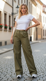 OURYE Women's Cotton Cargo Pants - Wide Leg